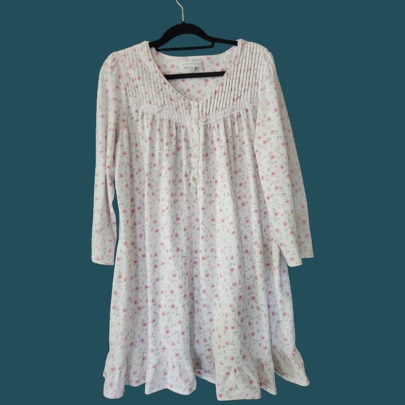 Eileen West Other - EILEEN WEST Pink Floral Cotton Long Sleeve Knee Length Nightgown Large Ruffle